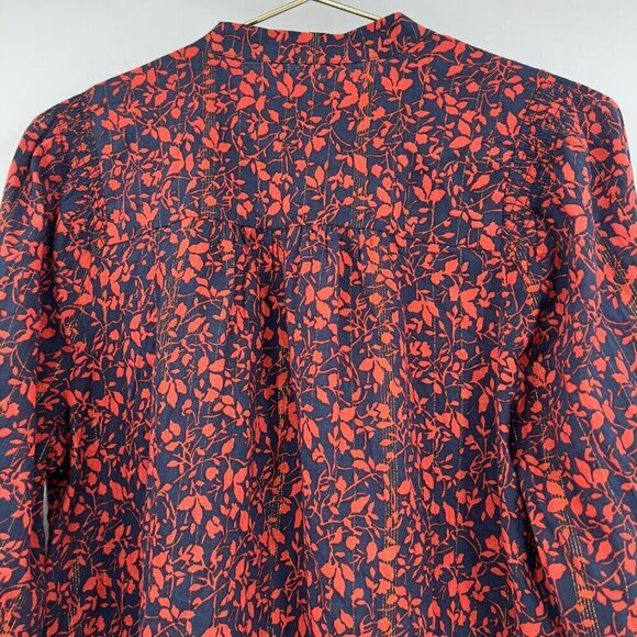 LOFT Women's Forever Navy Long Sleeve Shimmer Floral Blouse fall M - Picture 5 of 9